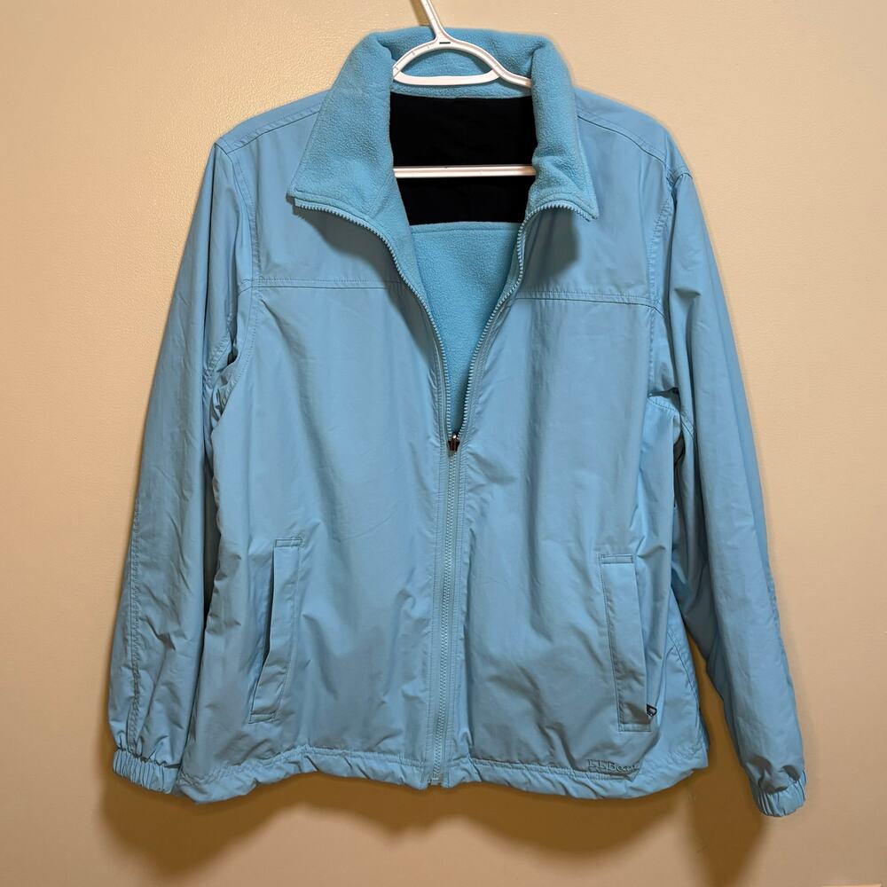 L.L. Bean Baby Blue Zip Up Rain Jacket Large Warm Winter Spring